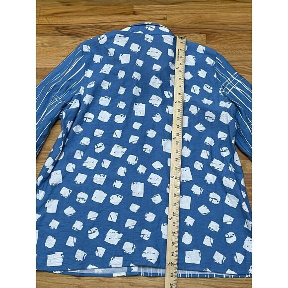 Ali Miles Women's L Blue Button-Up Tunic Shirt Abstract Wearable Art Polka Dot - Picture 6 of 9